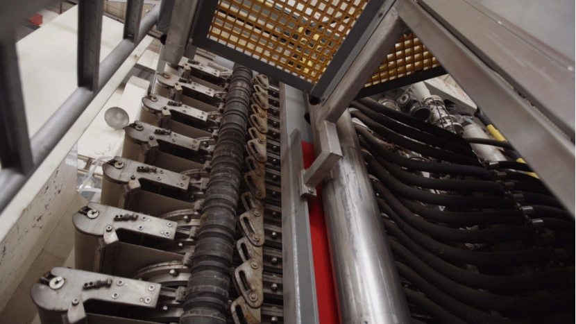 Close-Up of Mechanical Components in an Industrial Filter Press System